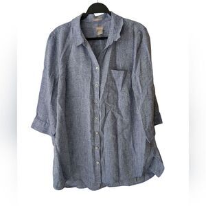 Chico's Linen No Iron Chambray Button Down Lightweight Top Size 3 (16/18)
